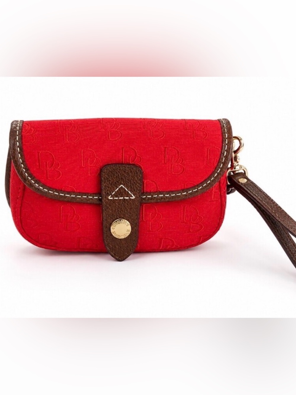 Dooney & Bourke Red Canvas Wristlet with Brown Trim